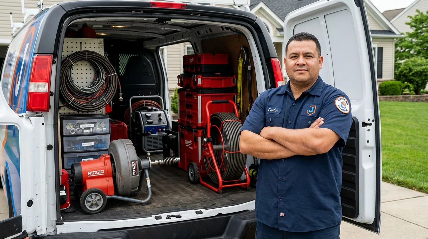Professional drain cleaning equipment and Johns Plumbing LLC plumber in Deer Park
