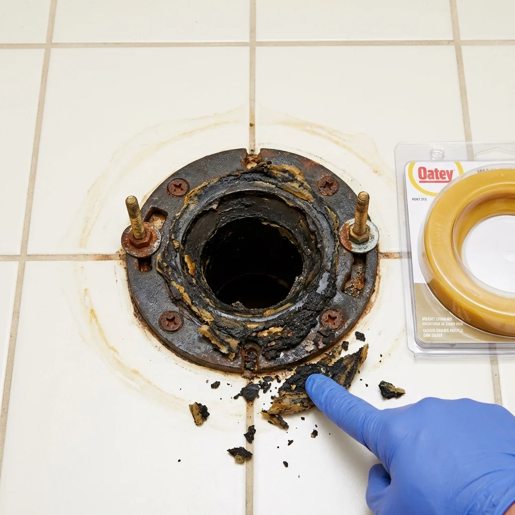 Failed wax ring showing water seepage at the base of a toilet in a Deer Park, TX home